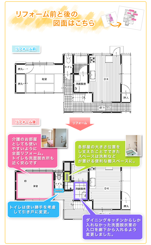 リフォーム前と後の図面はこちら